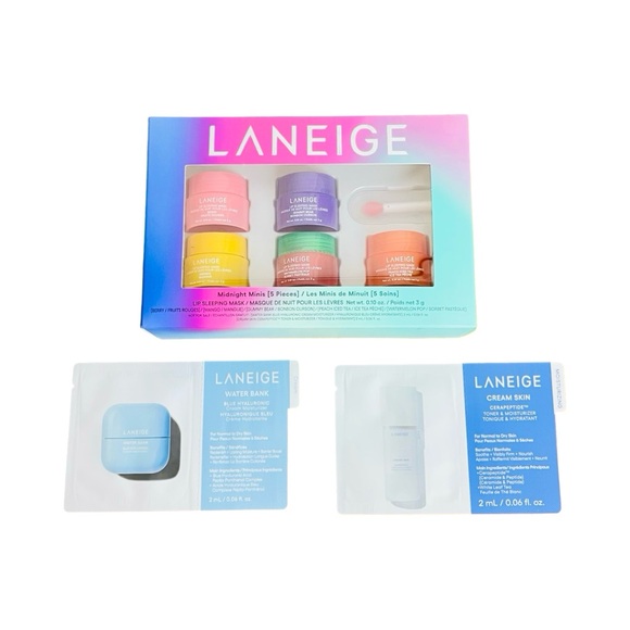 LANEIGE Midnight Minis Lip Sleeping Mask Set (5-Piece) + 2 Moisturizer Samples